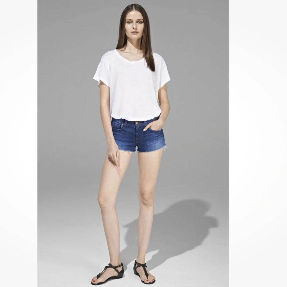 J Brand 27 (US 4) Cut-Off Denim Shorts Karma Women’s Low Rise Stretch Dark Wash